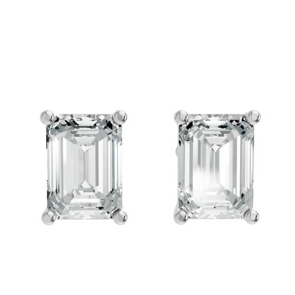 Shop Women NEW AAMIAA women\'s emerald shape 4 prong push back studs in rhodium plated sterl